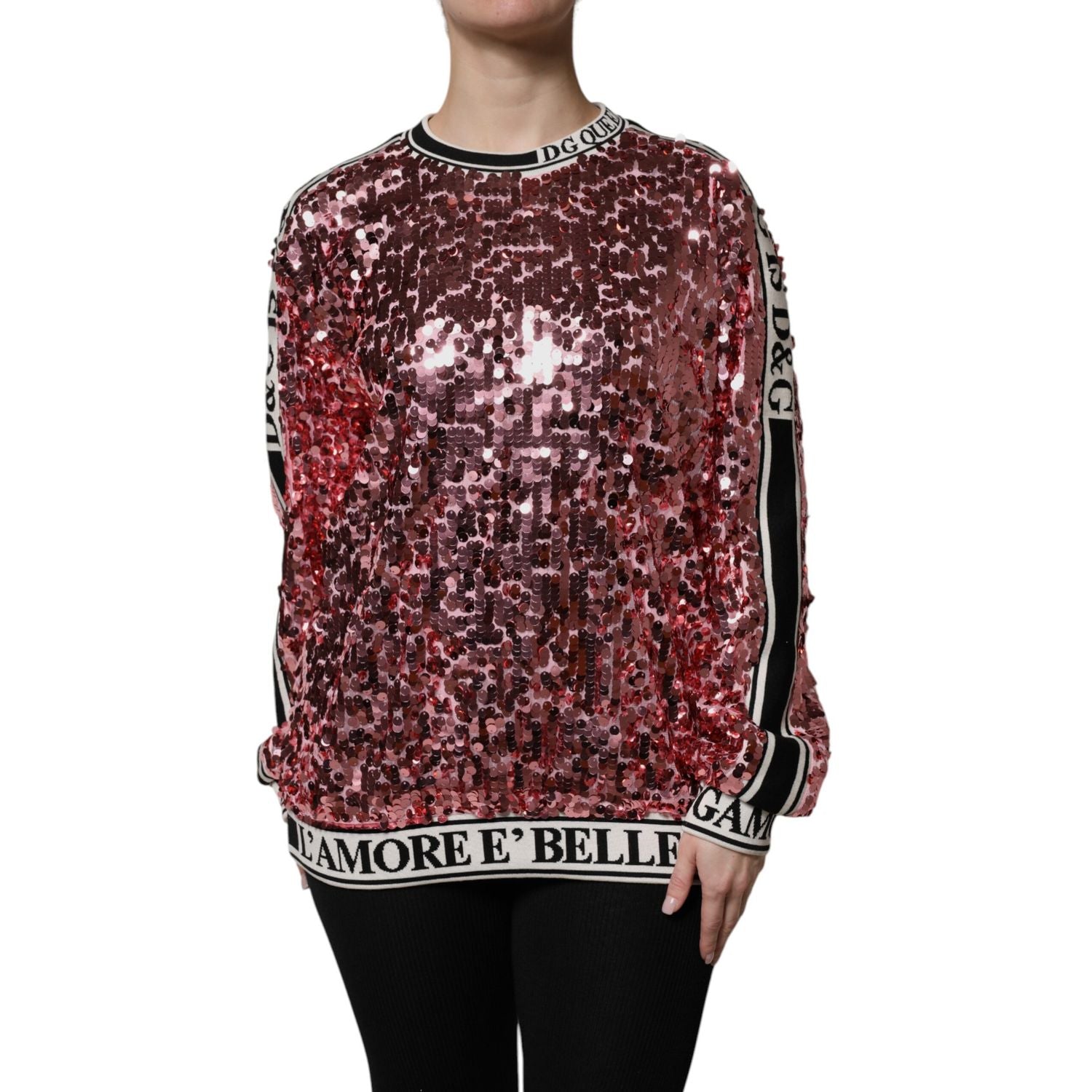 Dolce & Gabbana Pink DG Queen Sequin Pullover Sweater