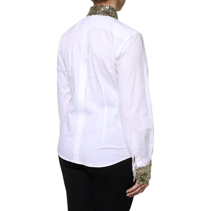 Dolce & Gabbana White Cotton Long Sleeves Sequin Shirt Top