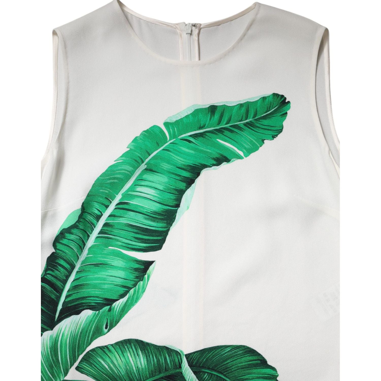 Dolce & Gabbana White Banana Leaf Print Round Neck Tank Top