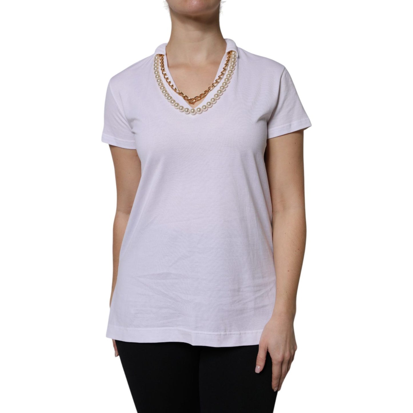 Dolce & Gabbana White Necklace Cotton Short Sleeve T-shirt
