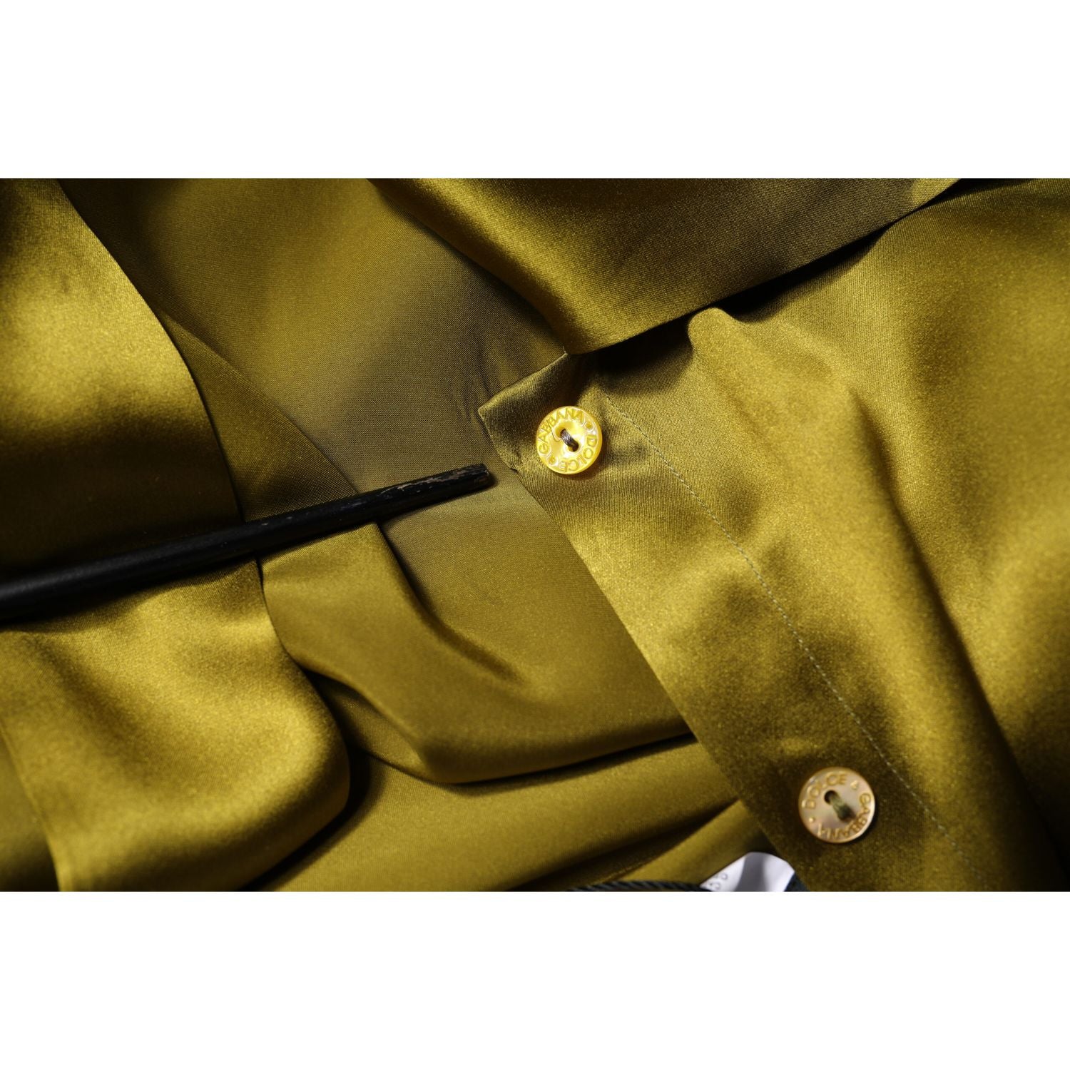 Dolce & Gabbana Olive Green Ascot Collar Long Sleeve Blouse Top