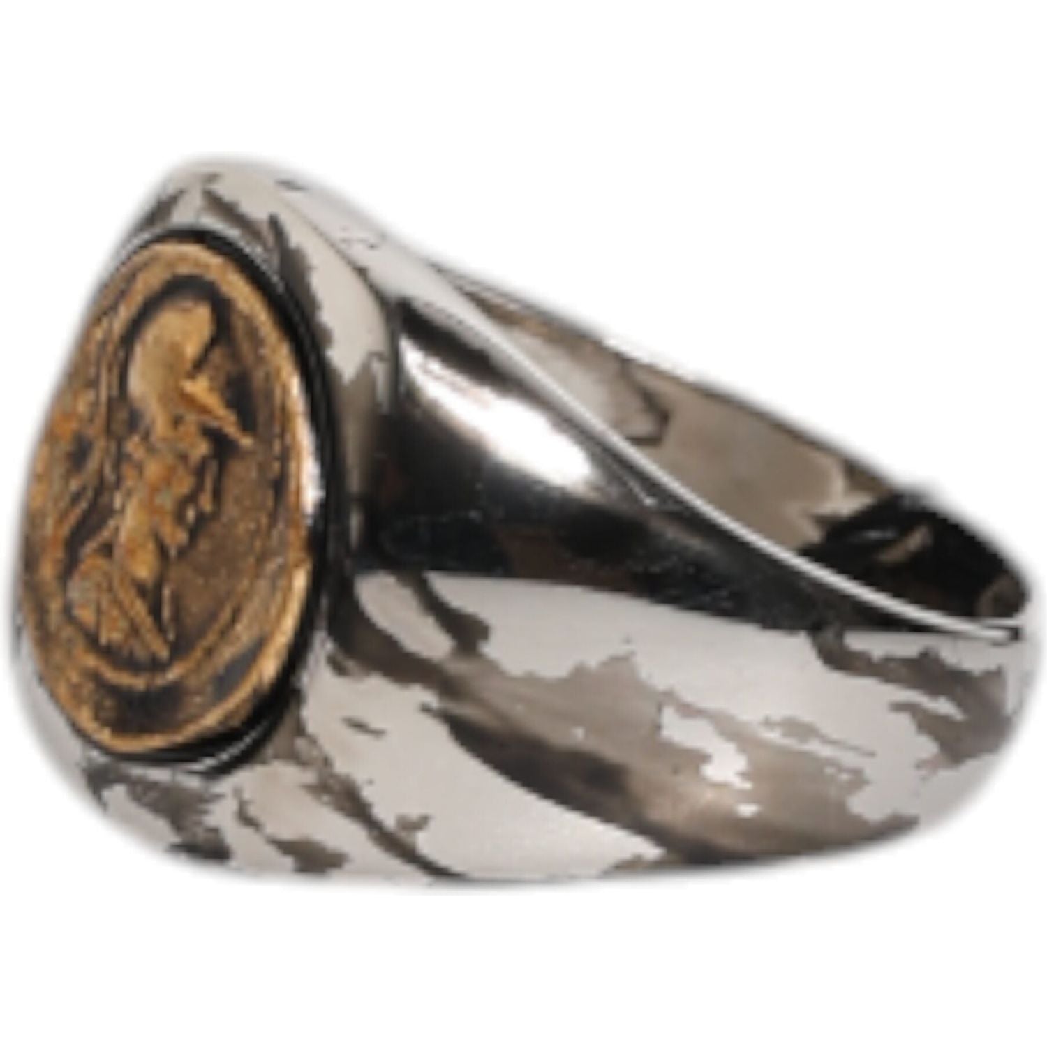 Dolce & Gabbana Silver Tone Engraved Two Color Real Brass Ring