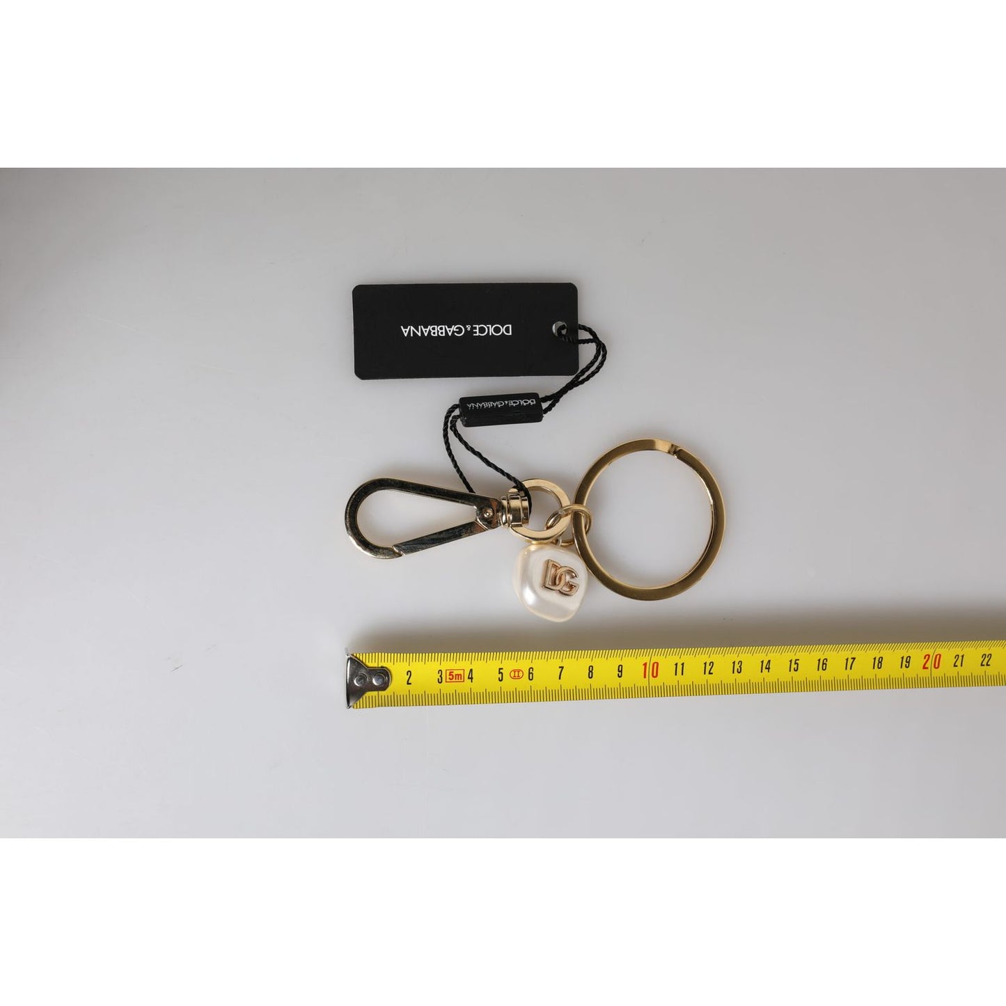 Dolce & Gabbana Chic Gold Brass Faux Pearl Letter Charm Keyring Keychain