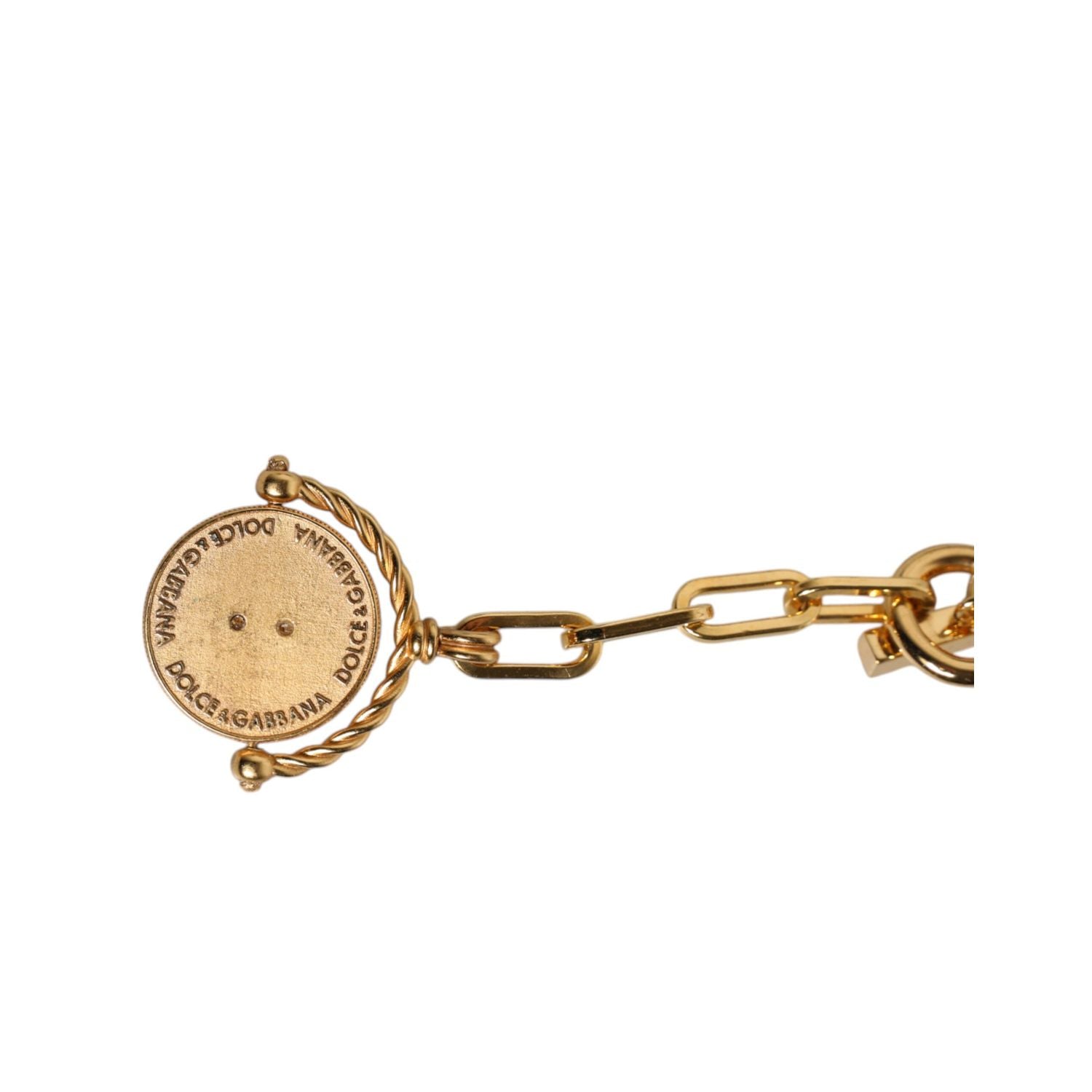 Dolce & Gabbana Gold Chain Brass Faux Pearl Charm Logo Pendant Necklace