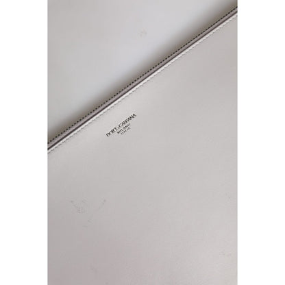 Dolce & Gabbana Gray Solid Leather DG Logo Men Clutch Zip Pouch Bag