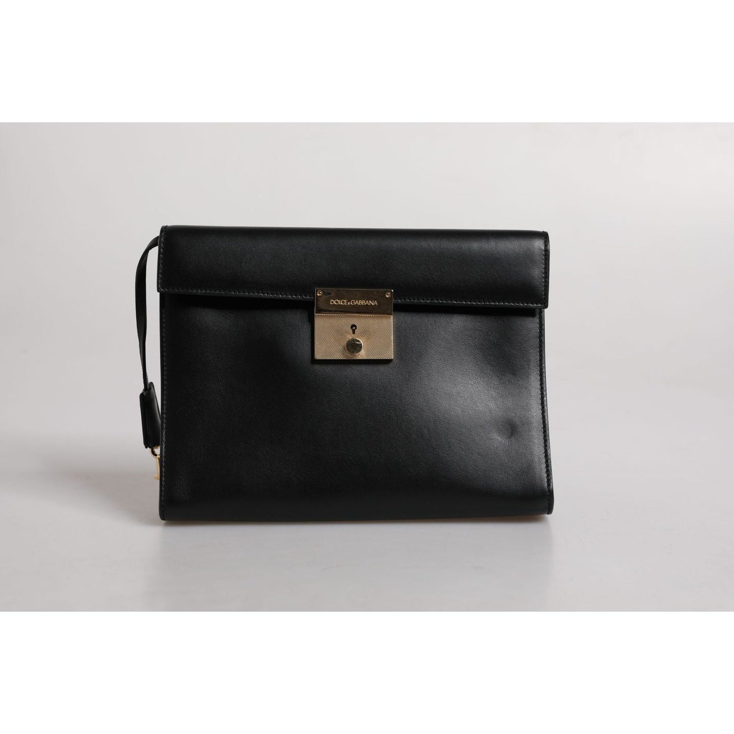 Dolce & Gabbana Black Leather Logo Plaque Document Briefcase Bag