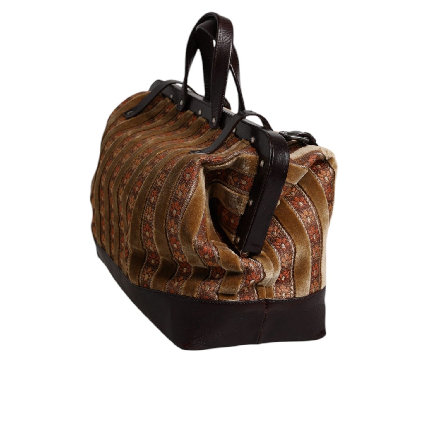 Dolce & Gabbana Beige Maroon Velvet Leather Jacquard Travel Handbag Bag