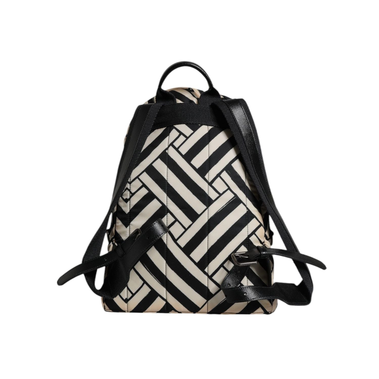 Dolce & Gabbana Black White Nylon Leather Travel Back Pack Bag