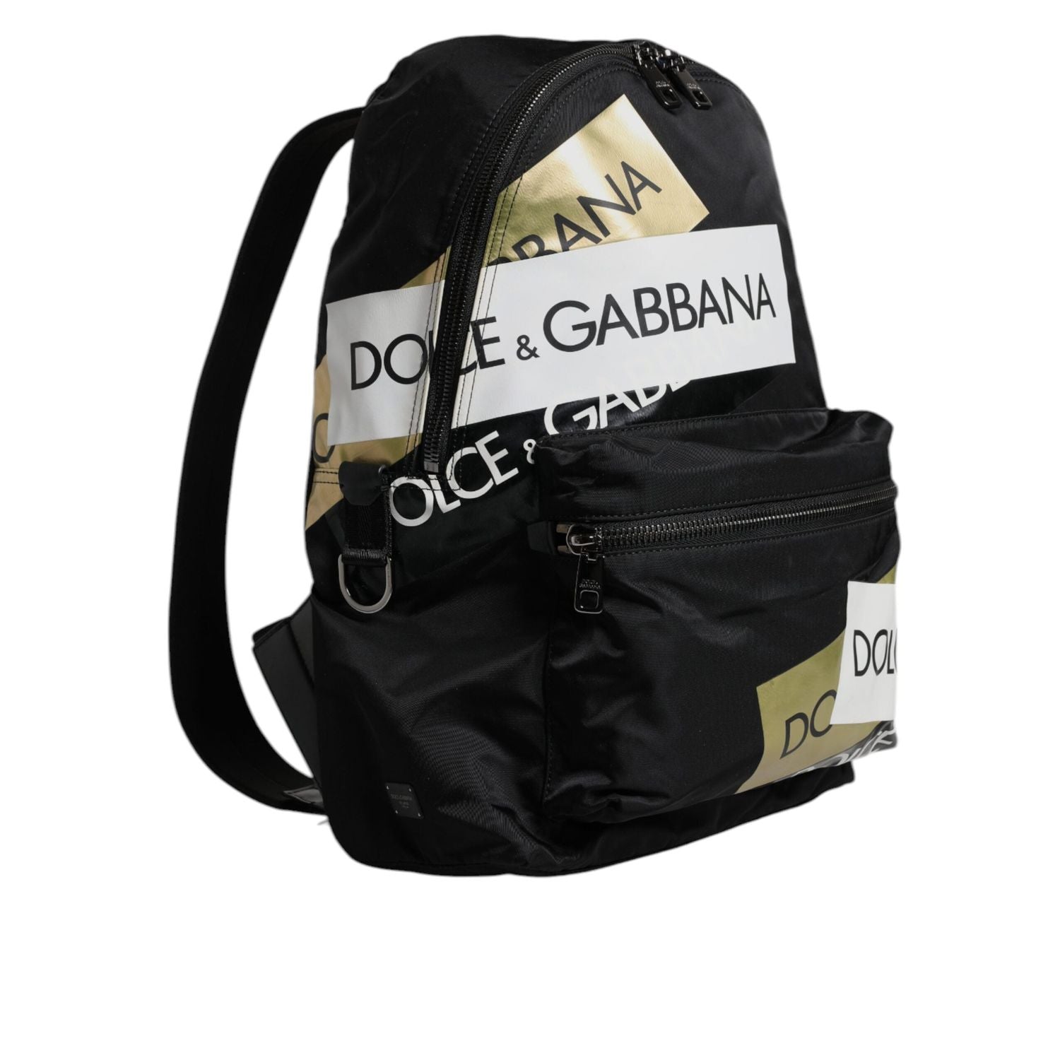 Dolce & Gabbana Black Logo Tape Polyamide School Travel Backpack Bag