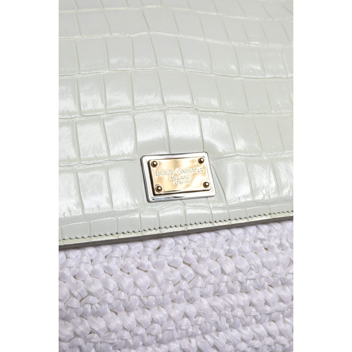 Dolce & Gabbana White Rafia Leather Top Handle Crossbody Bag