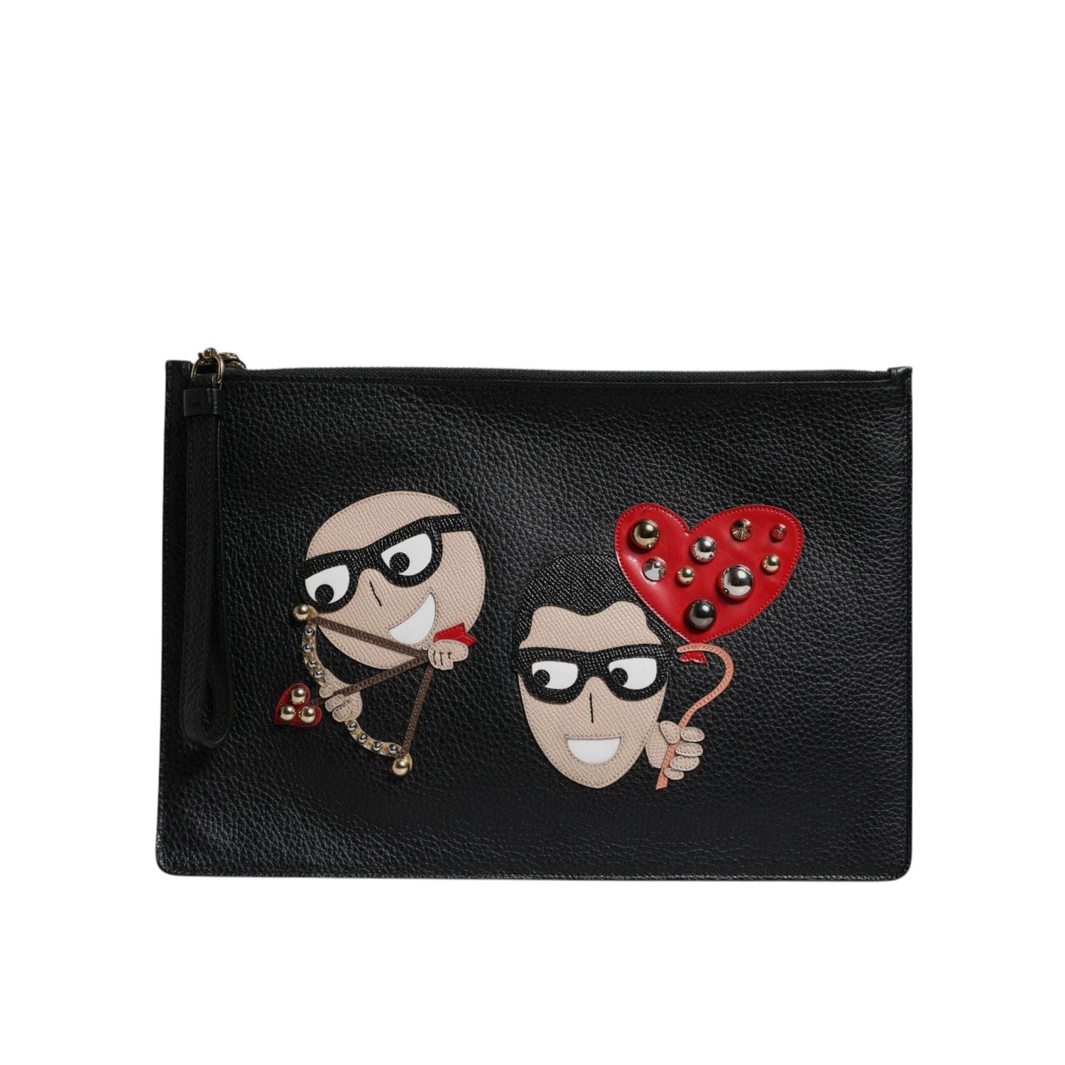 Dolce & Gabbana Black #DGFamily Embellished Leather Clutch Bag