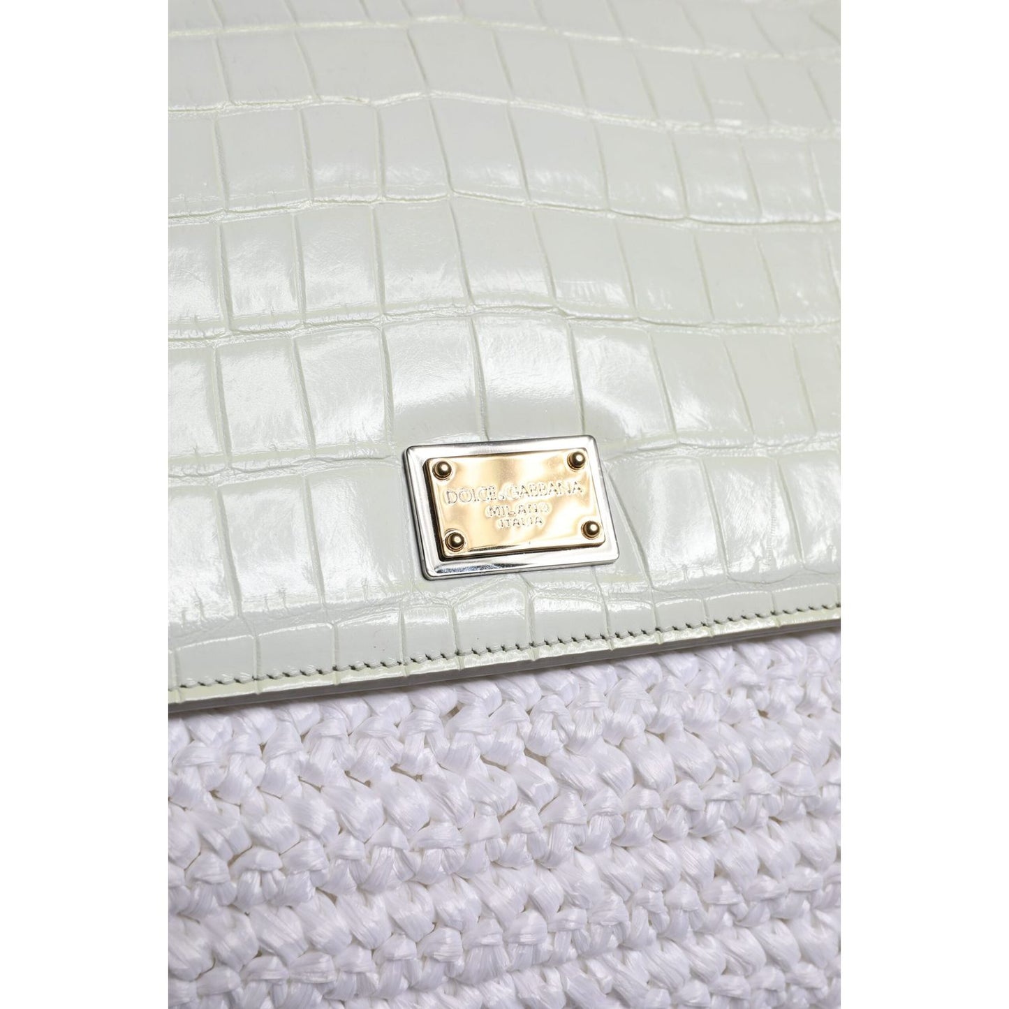 Dolce & Gabbana White Rafia Leather Top Handle Crossbody Bag
