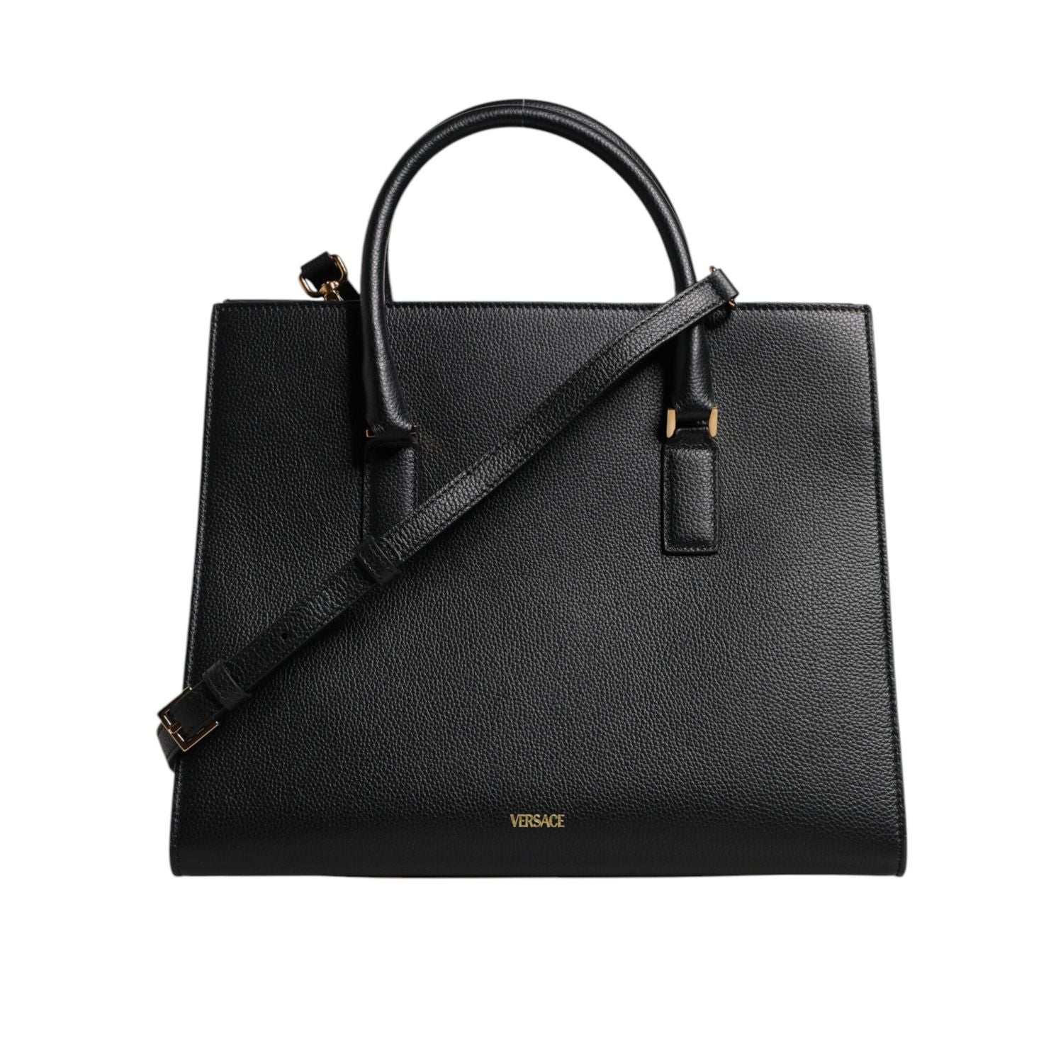 Versace Black Large Leather Top Handle Shoulder Crossbody Bag