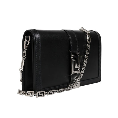 Versace Black Calfskin Leather Chain Strap Shoulder Crossbody Bag