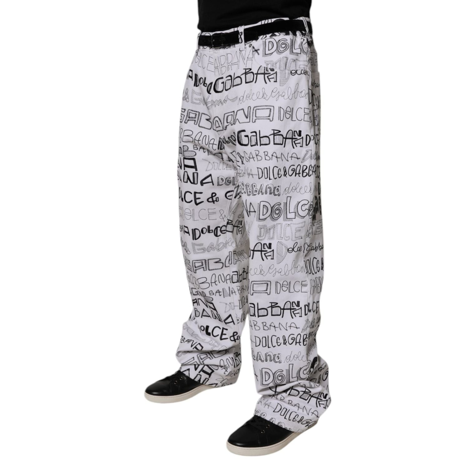 Dolce & Gabbana White Logo Print Straight Men Denim Jeans