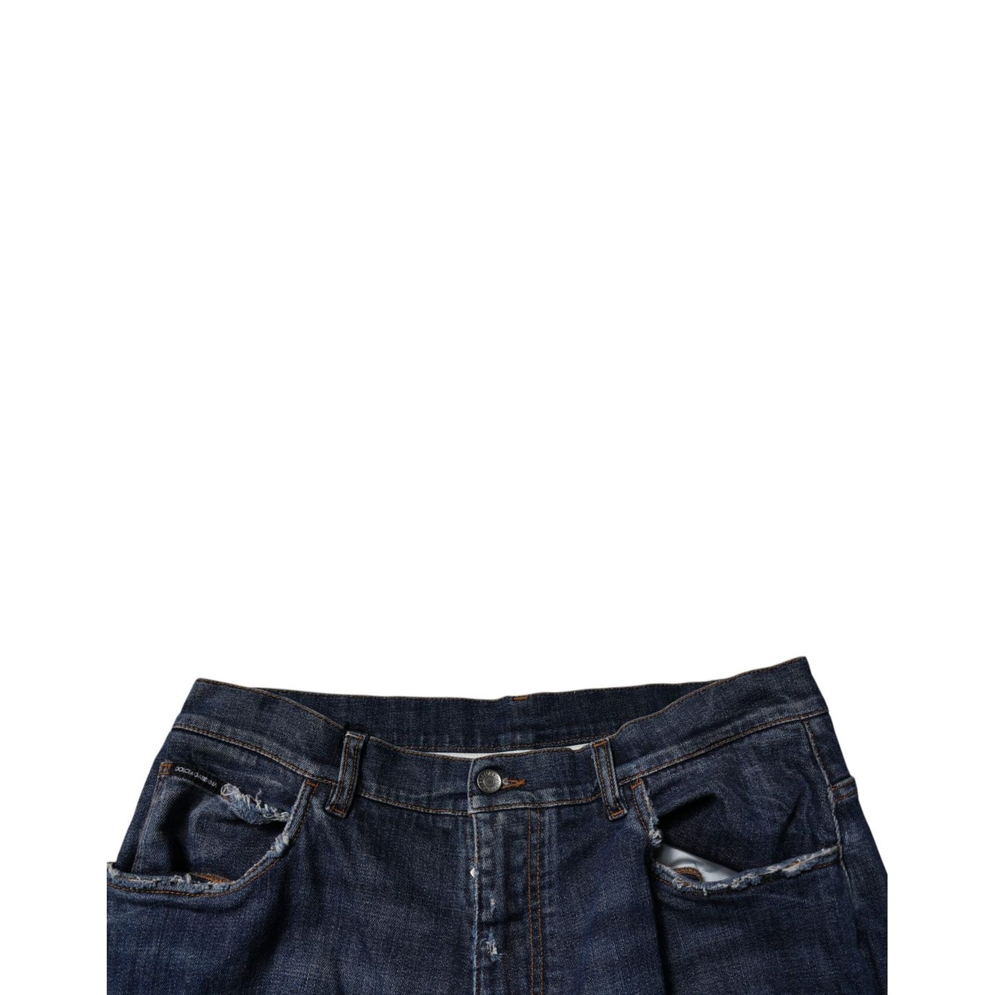 Dolce & Gabbana Dark Blue Tattered Wide Leg Men Denim Jeans