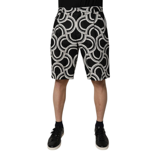 Dolce & Gabbana Black White Linen Bermuda Shorts