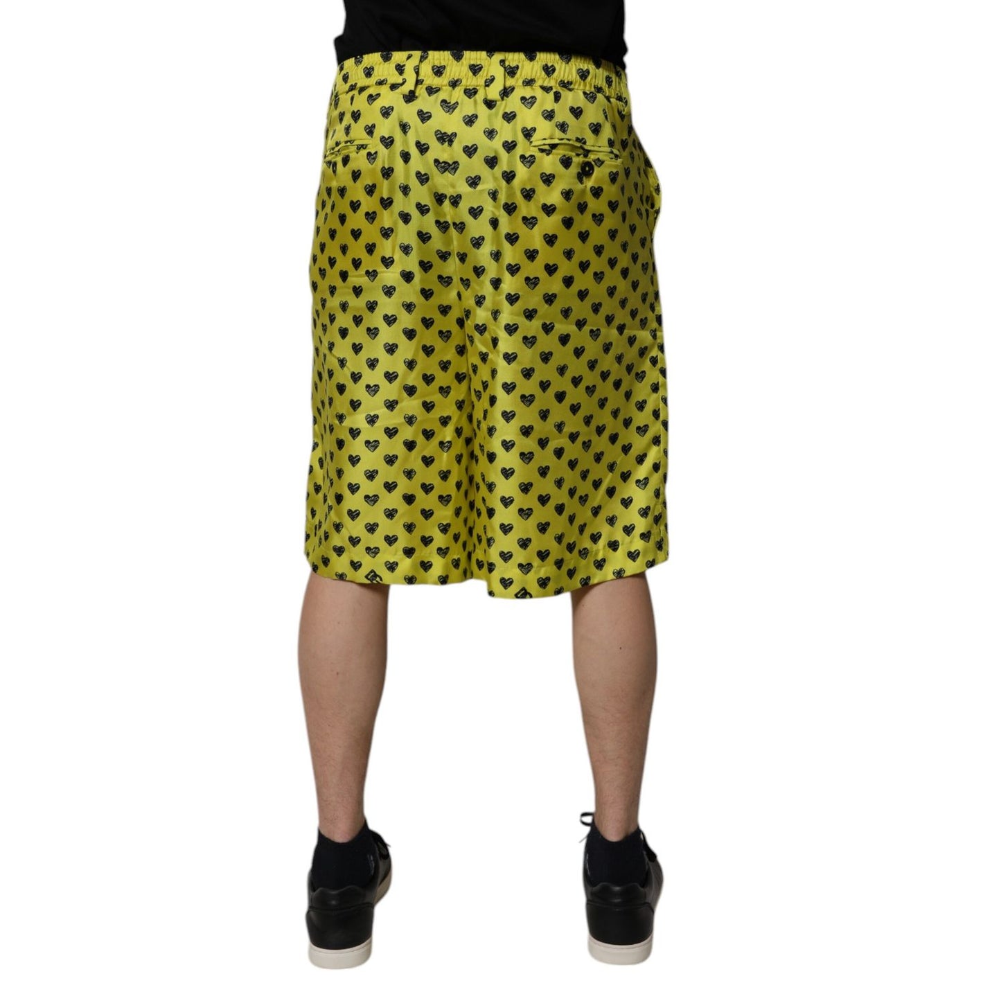 Dolce & Gabbana Green Silk Heart Print Bermuda Shorts