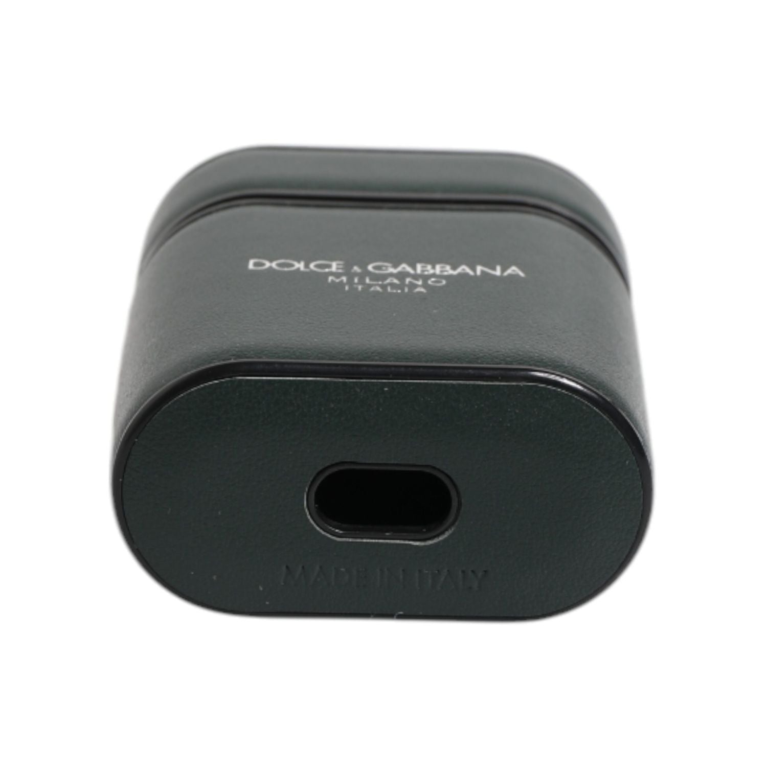 Dolce & Gabbana Green Calfskin Leather Logo Print Flip Holder Airpods Case