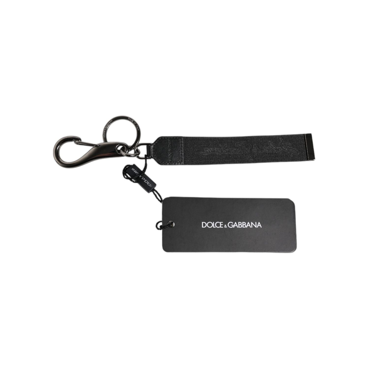 Dolce & Gabbana Black Logo Nylon Silver Brass Men Holder Keychain Keyring