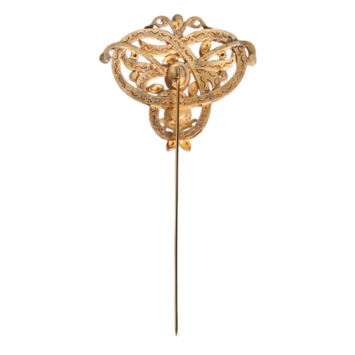 Dolce & Gabbana Gold Tone Red Crystal Embellish 925 Sterling Silver Pin