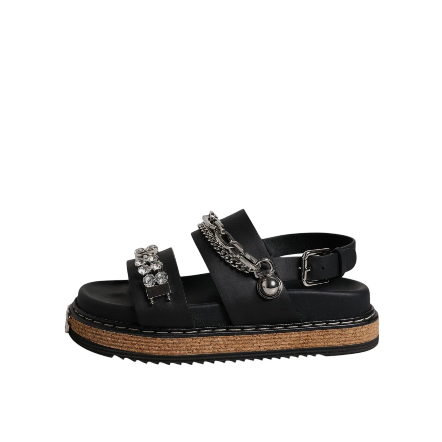 Dolce & Gabbana Black Crystal Embellish Strap Sandals Shoes