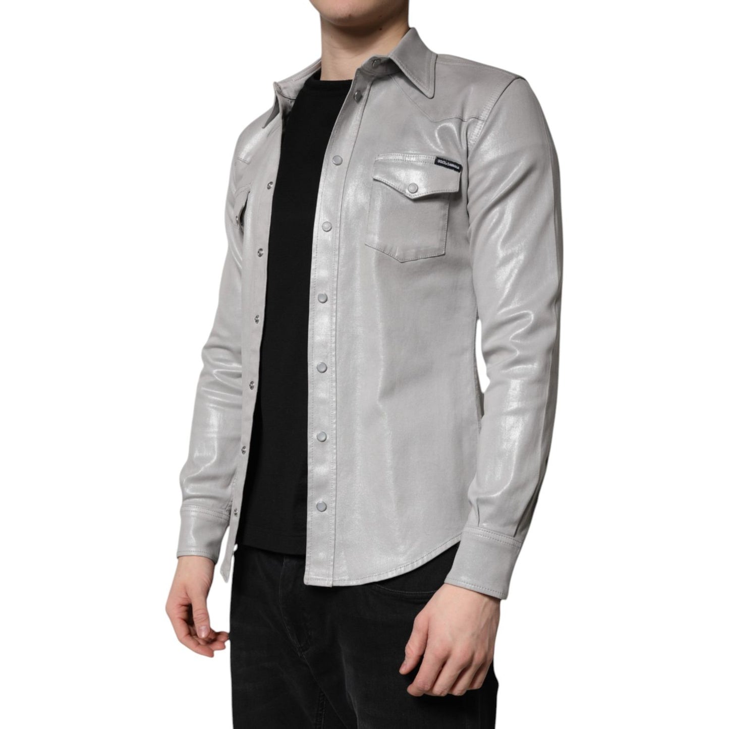 Dolce & Gabbana Metallic Gray Cotton Button Down Shirt