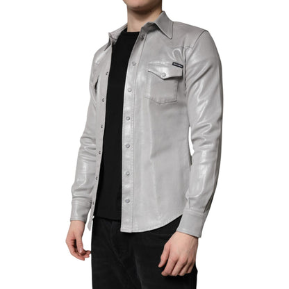 Dolce & Gabbana Metallic Gray Cotton Button Down Shirt