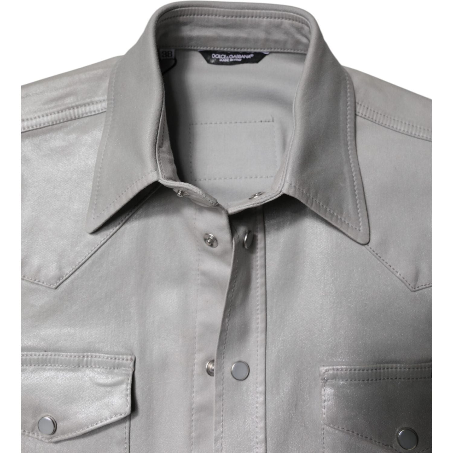 Dolce & Gabbana Metallic Gray Cotton Button Down Shirt