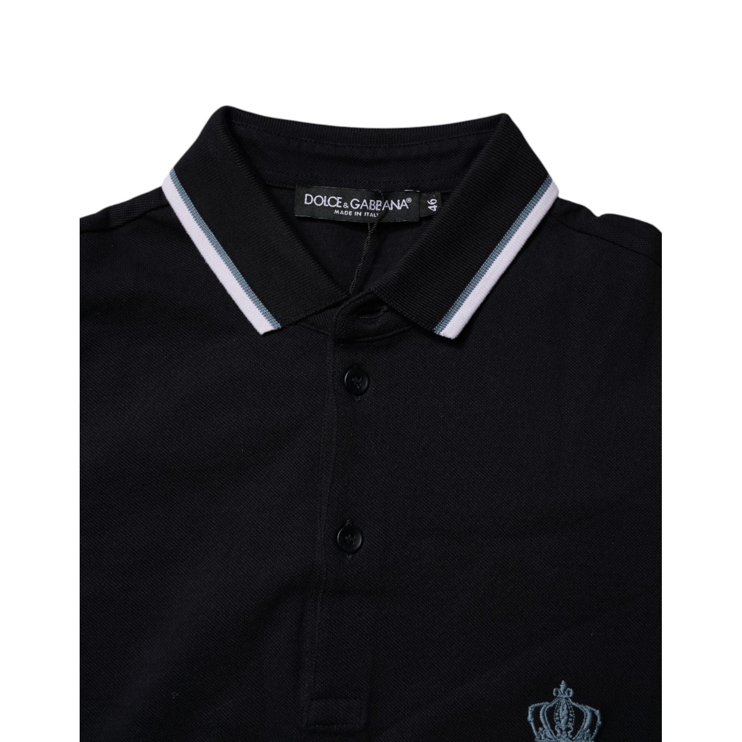 Dolce & Gabbana Black Cotton Crown Collared Polo T-shirt