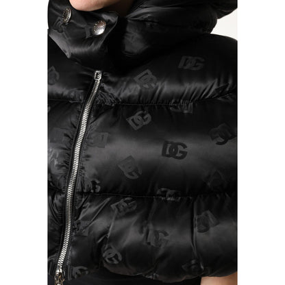 Dolce & Gabbana Black Padded Puffer Hooded Full Zip Cropped Jacket
