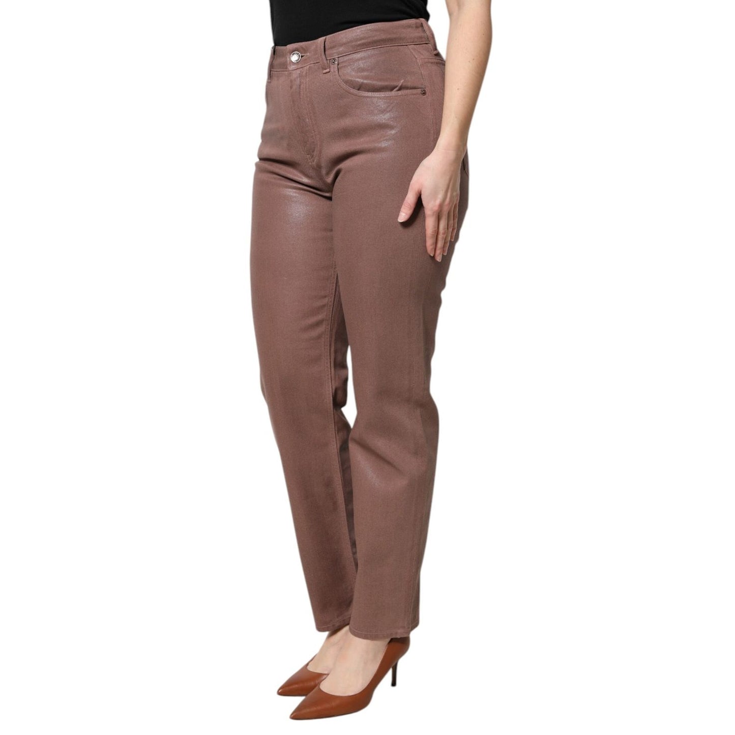 Dolce & Gabbana Brown Cotton High Waist Tapered Denim Jeans