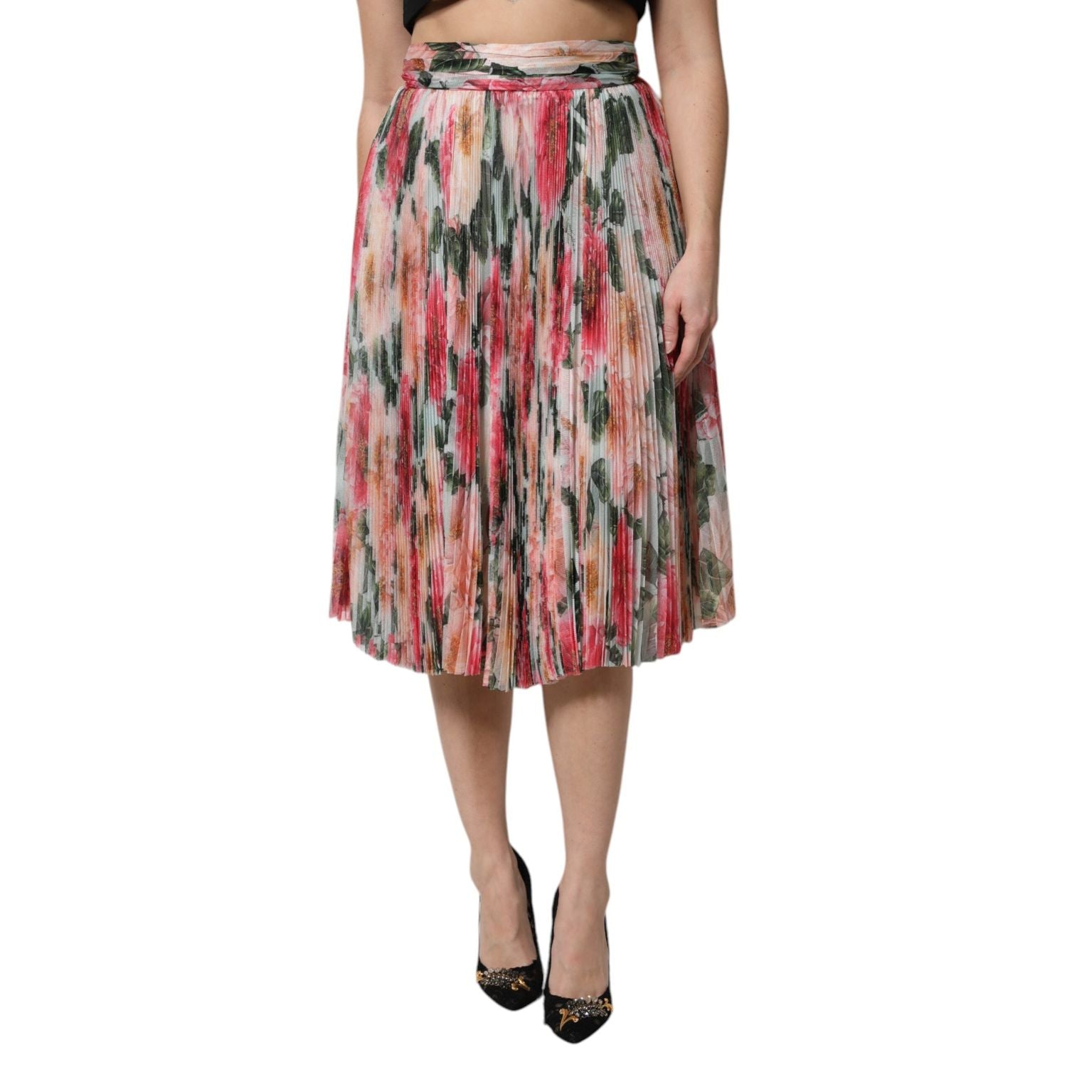 Dolce & Gabbana Multicolor Silk Floral High Waist Midi Skirt