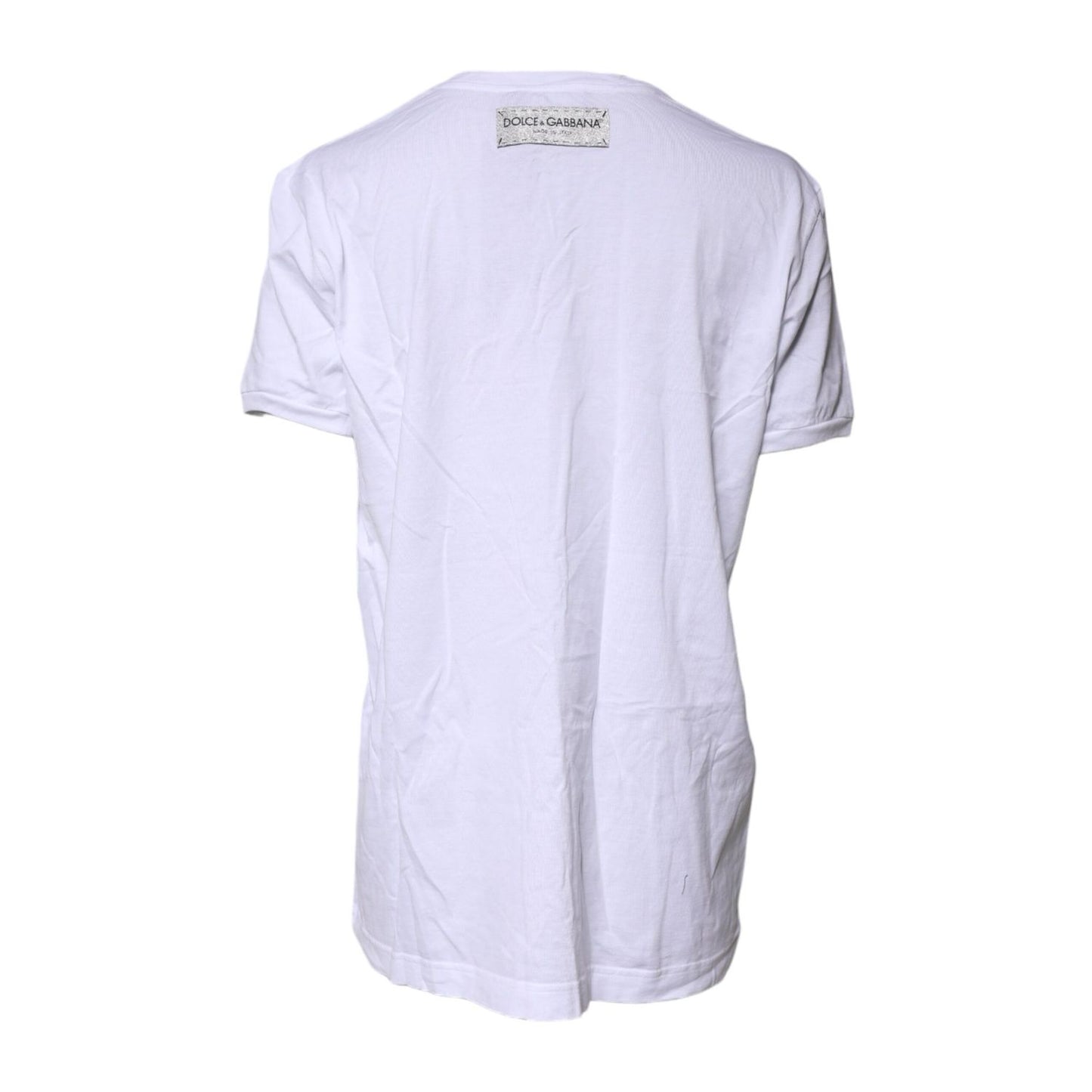 Dolce & Gabbana White Cotton Printed Round Neck Top T-shirt