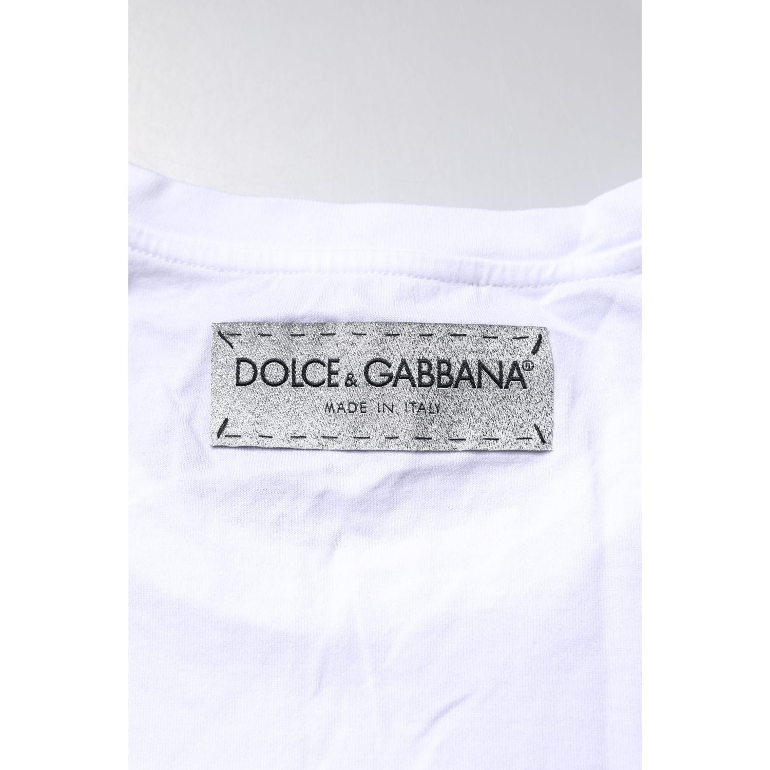 Dolce & Gabbana White Cotton Printed Round Neck Top T-shirt