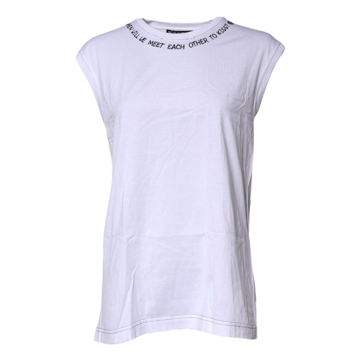 Dolce & Gabbana White Cotton Sleeveless Printed Tank T-shirt