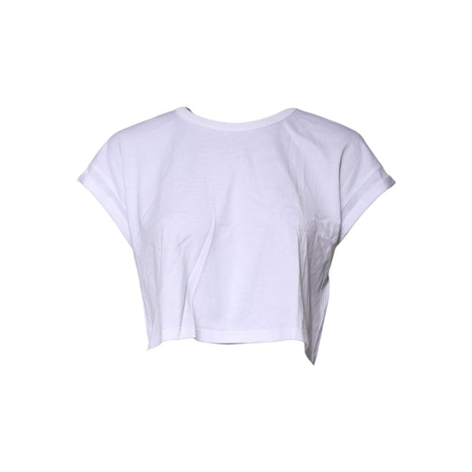 Dolce & Gabbana White Cotton Crew Neck Cropped Top T-shirt