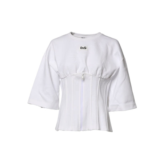 Dolce & Gabbana White Cotton Blend 3/4 Sleeves Blouse Top