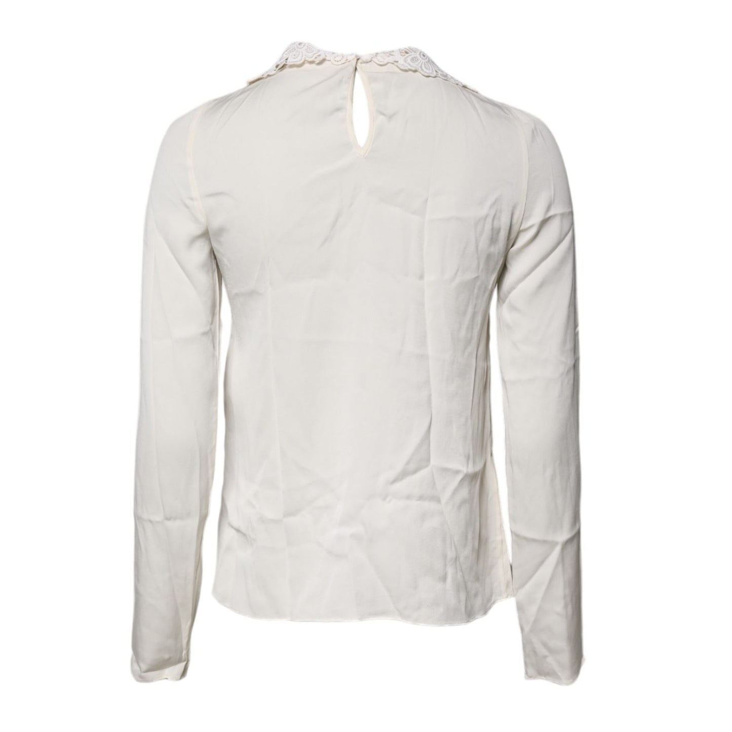 Dolce & Gabbana Cream Floral Lace Long Sleeves Blouse Top