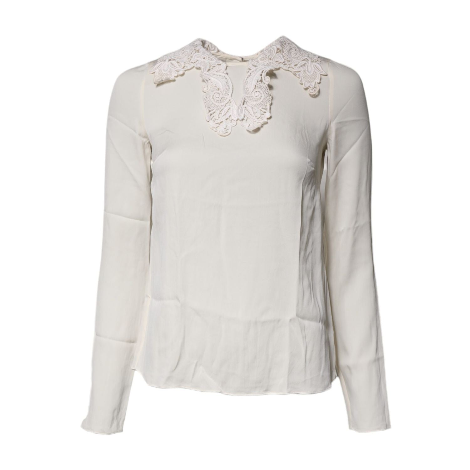 Dolce & Gabbana Cream Floral Lace Long Sleeves Blouse Top