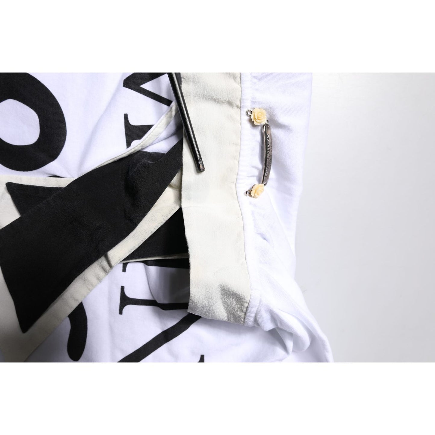 Dolce & Gabbana White Cotton Silk Blend Ascot Collar T-shirt