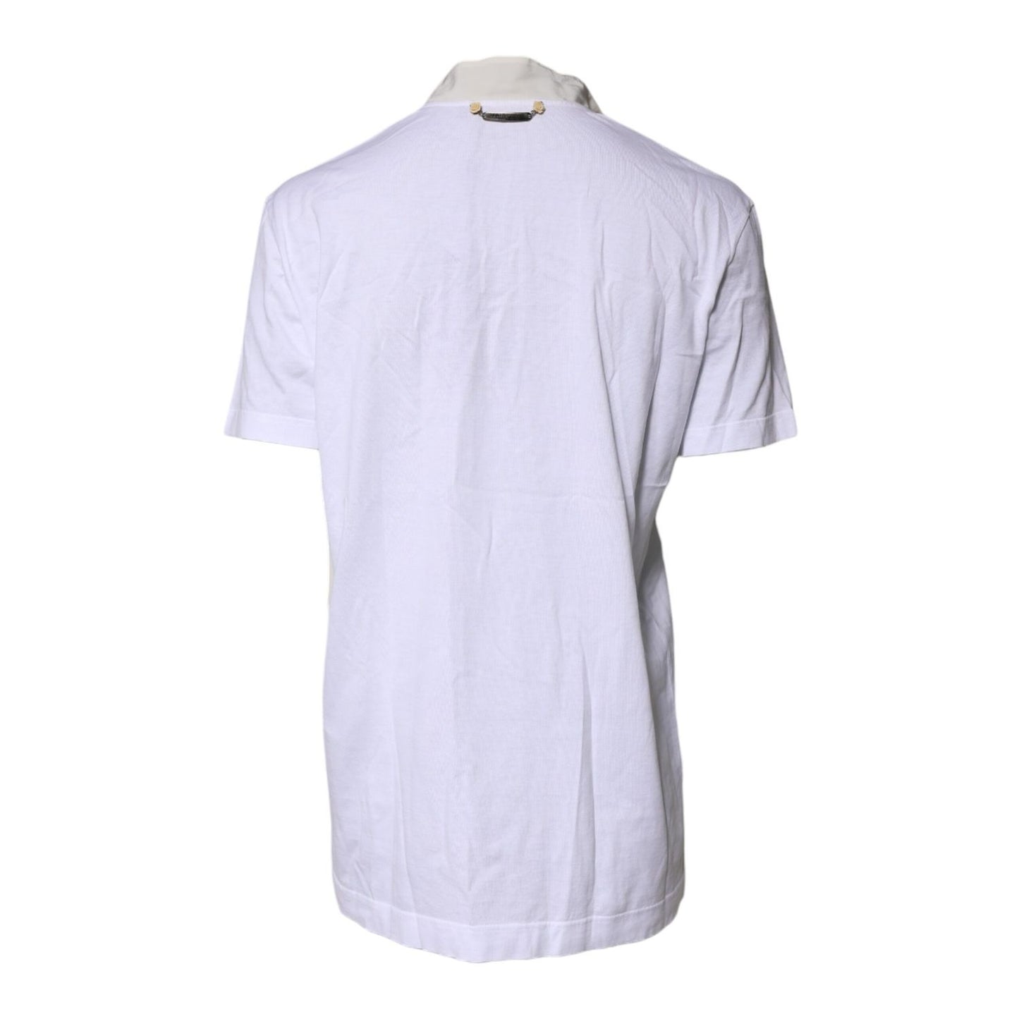 Dolce & Gabbana White Cotton Silk Blend Ascot Collar T-shirt