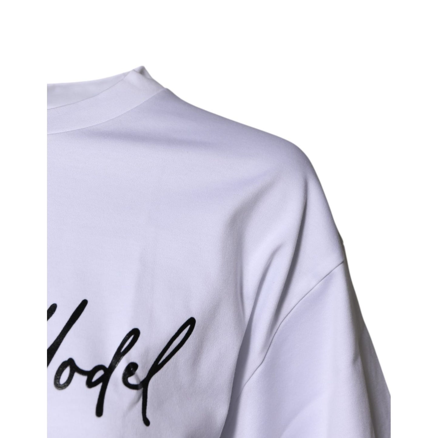 Dolce & Gabbana White Printed Cotton Round Neck Top T-shirt