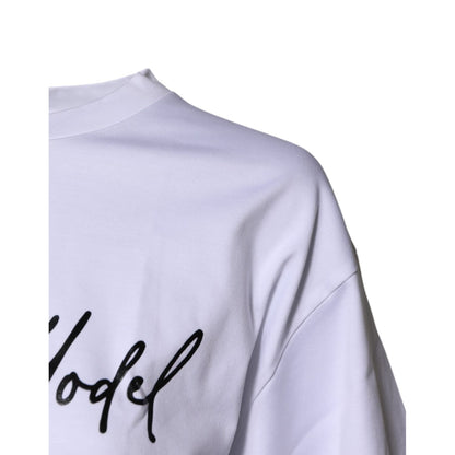 Dolce & Gabbana White Printed Cotton Round Neck Top T-shirt