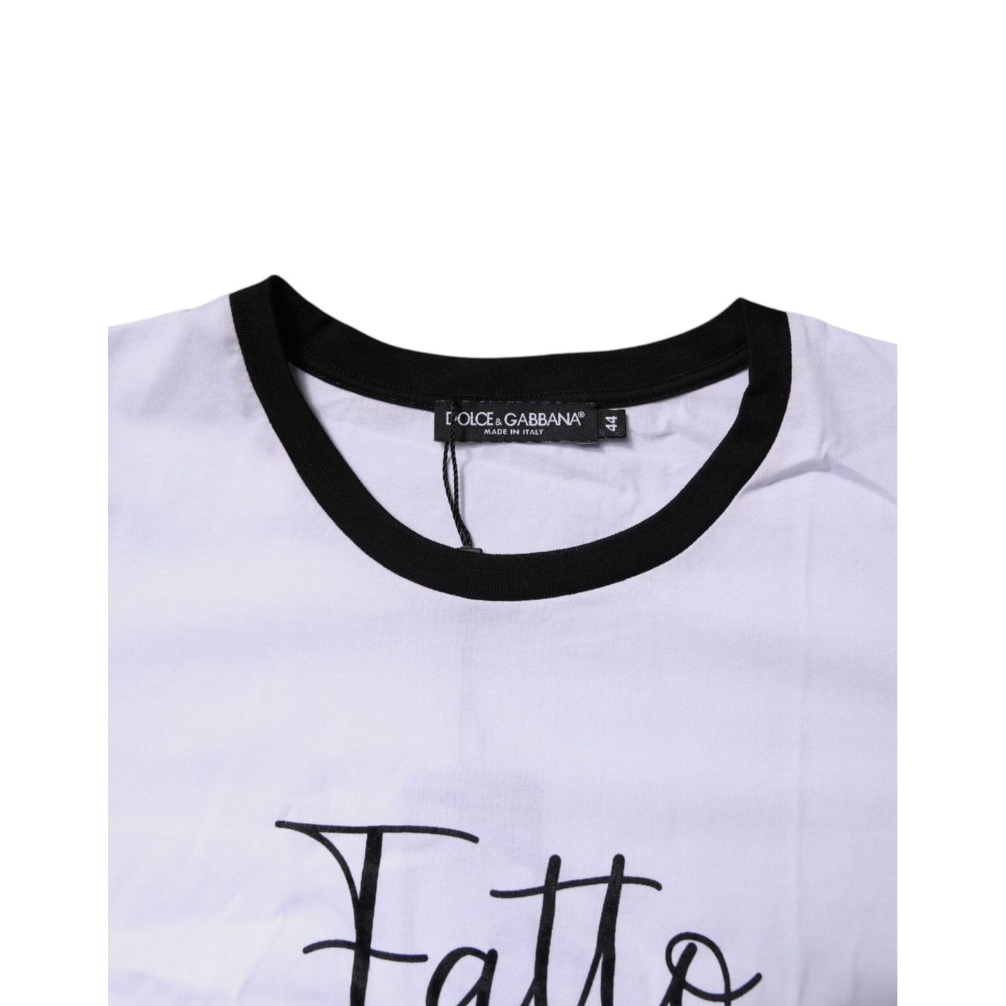 Dolce & Gabbana White Printed Round Neck Top Cotton T-shirt