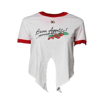 Dolce & Gabbana White Printed Round Neck Cropped Top T-shirt