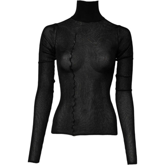 Dolce & Gabbana Black Knit Long Sleeves Turtleneck Slim Top TSH878524-38