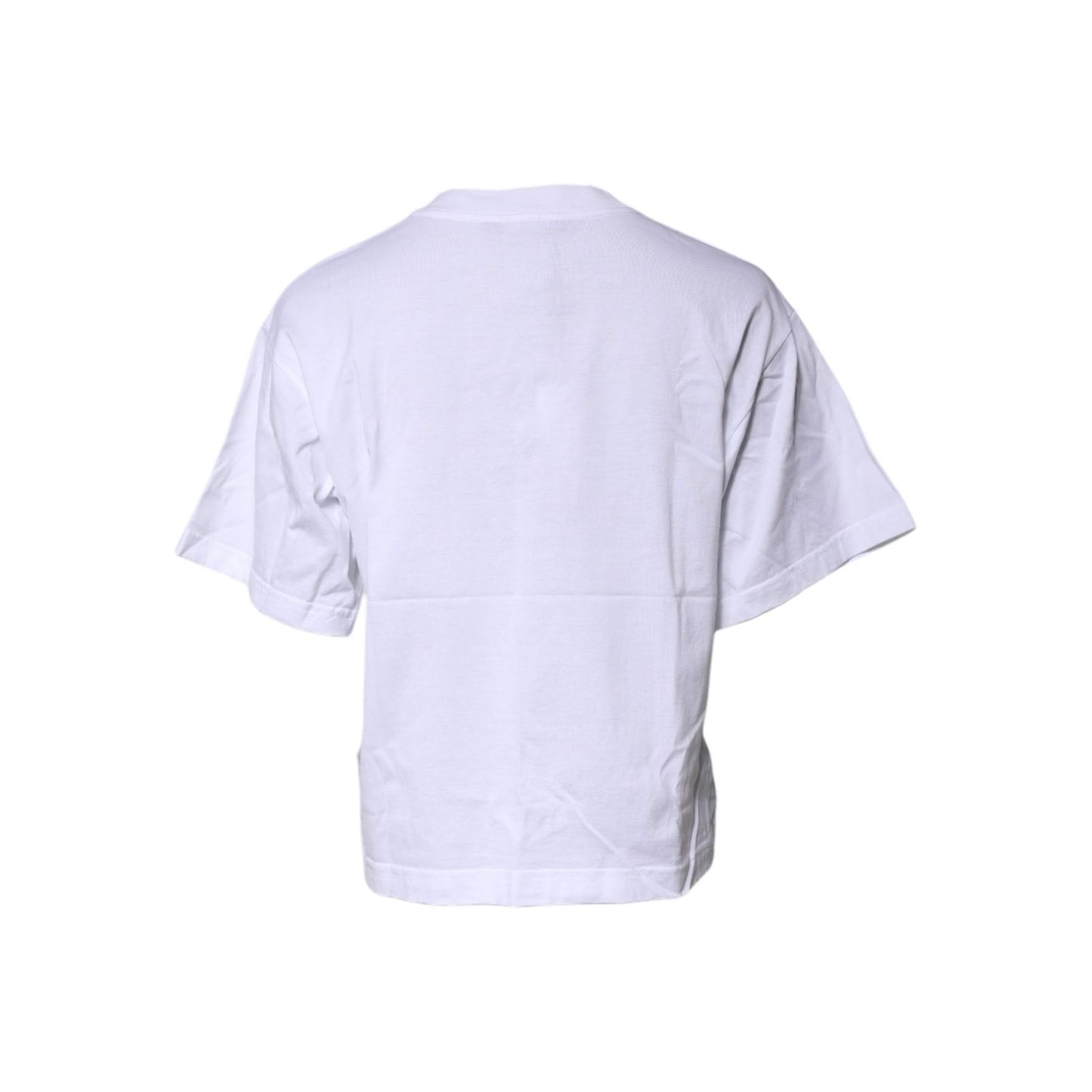 Dolce & Gabbana White Printed Round Neck Top Cotton T-shirt