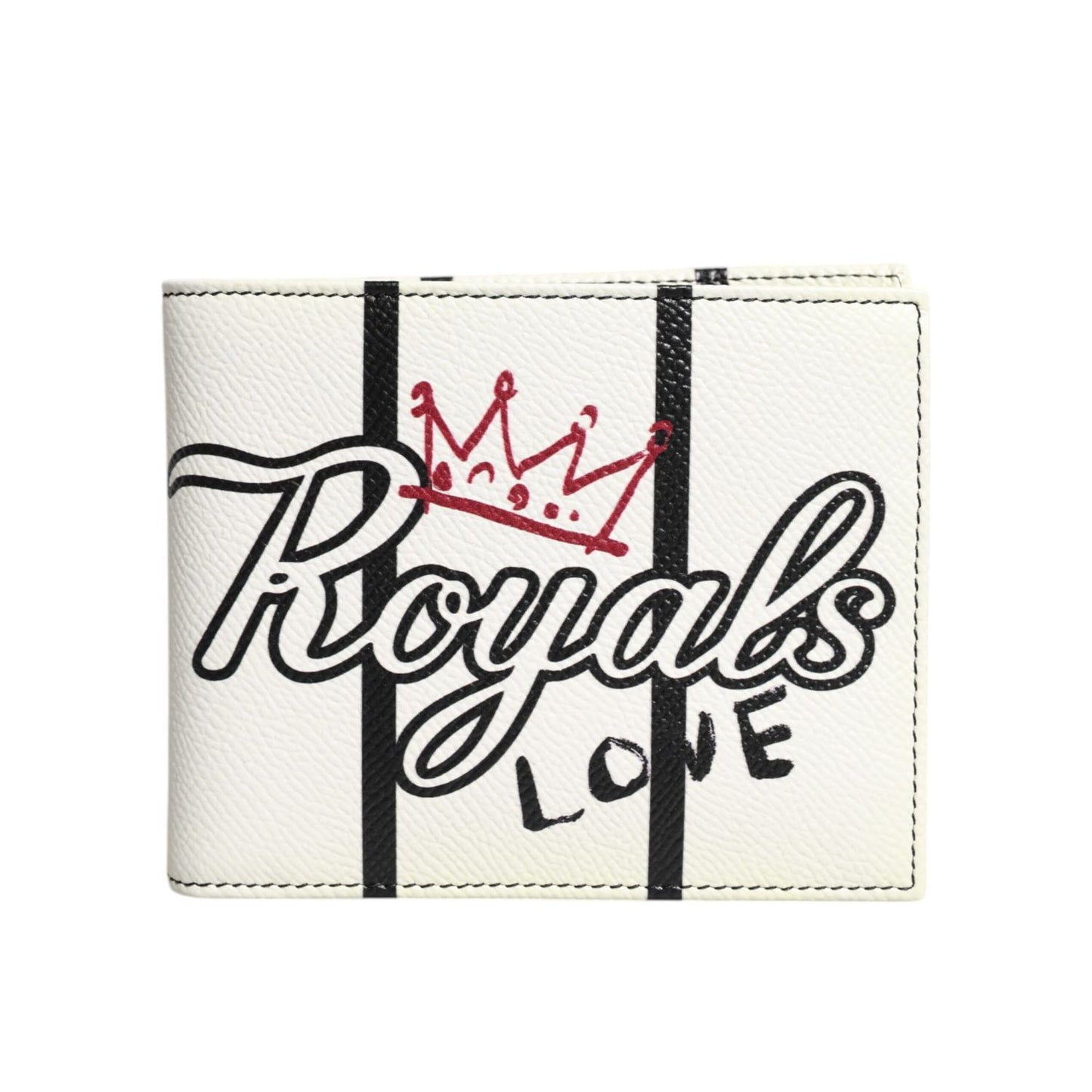 Dolce & Gabbana White Leather DG Crown Royals Bifold Card Holder Wallet