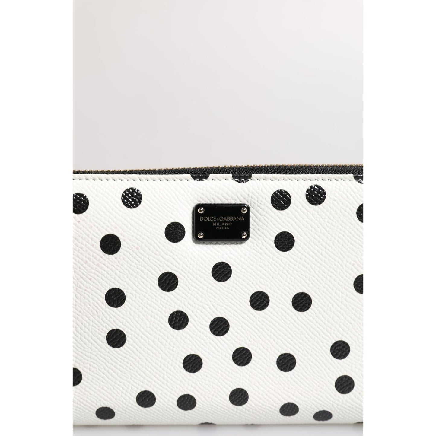 Dolce & Gabbana White Black Striped Leather Zip Around Continental Wallet